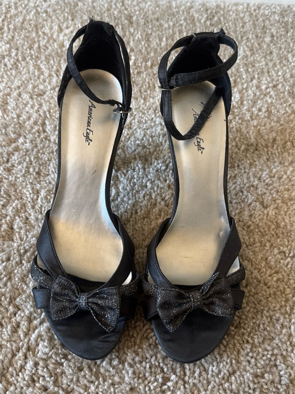American Eagle Outfitters Black Ankle-Strap Bow heels